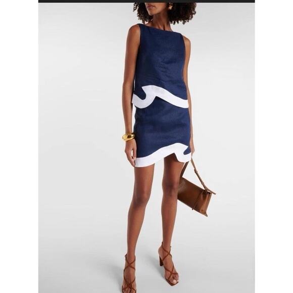 STAUD Raphael linen top Sleeveless Navy/white Sz S NEW $195 - Picture 6 of 8